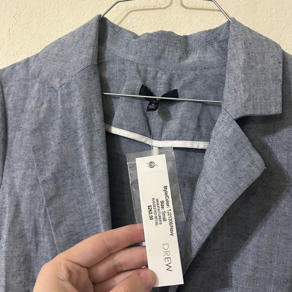 NWT Anthropologie DREW Navy Chambray Linen Blend Blazer Button V-Neck Women's S - Picture 4 of 8